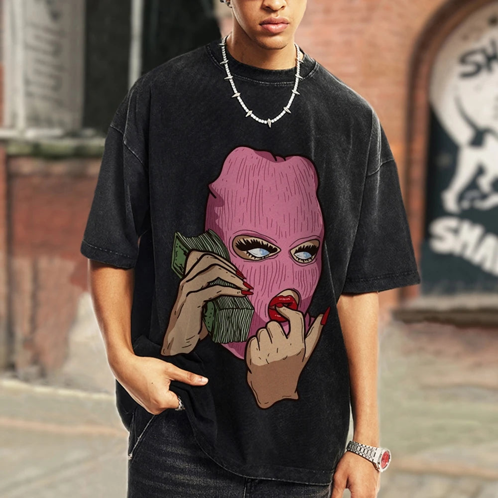 Cotton Women's T-Shirt Abstract Skull Call Women's Print Shoulder Round Neck Wash Summer Designer Trend New Short Sleeves