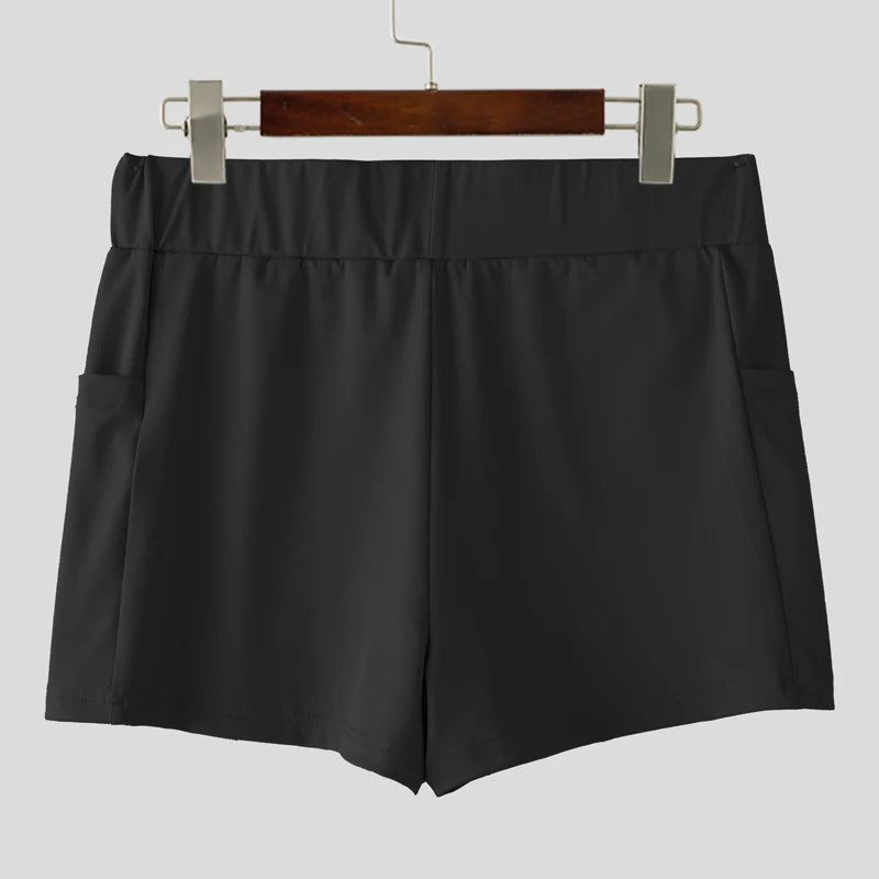 INCERUN Men Shorts Solid Color Elastic Waist Joggers Quick-dry Men Bottoms Streetwear Summer Workout 2025 Casual Male Shorts