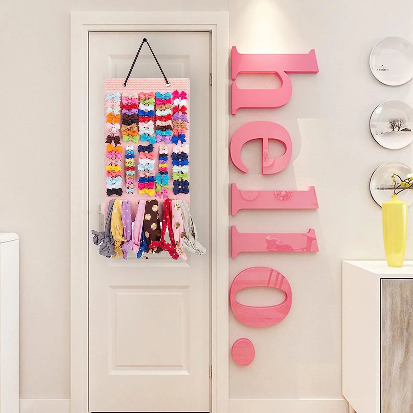 Hair Bows Holder, Large Capacity Hair Clips Storage Hanger Baby Accessory Display Sturdy Rope Wall Hanging For Girls Room Decors