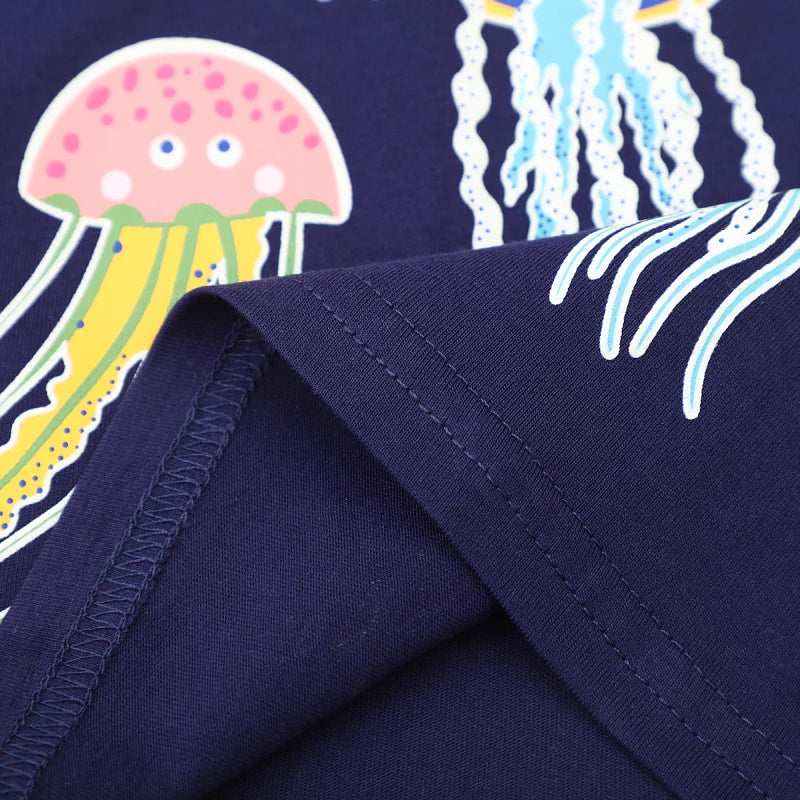 Little maven 2024 New Fashion Tops Children's Clothing Luminous Jellyfish Kids Clothes Summer Baby Boys Short Sleeves T Shirts