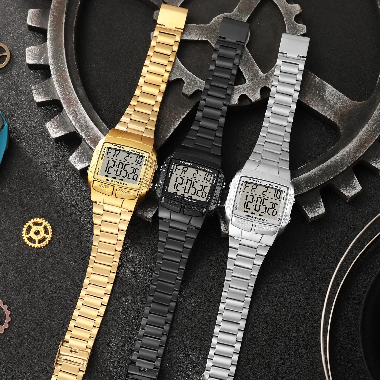 Mens Sports Digital Waterproof Watch, Multifunctional Wrist Watches For Men, Plastic Case Alloy Strap