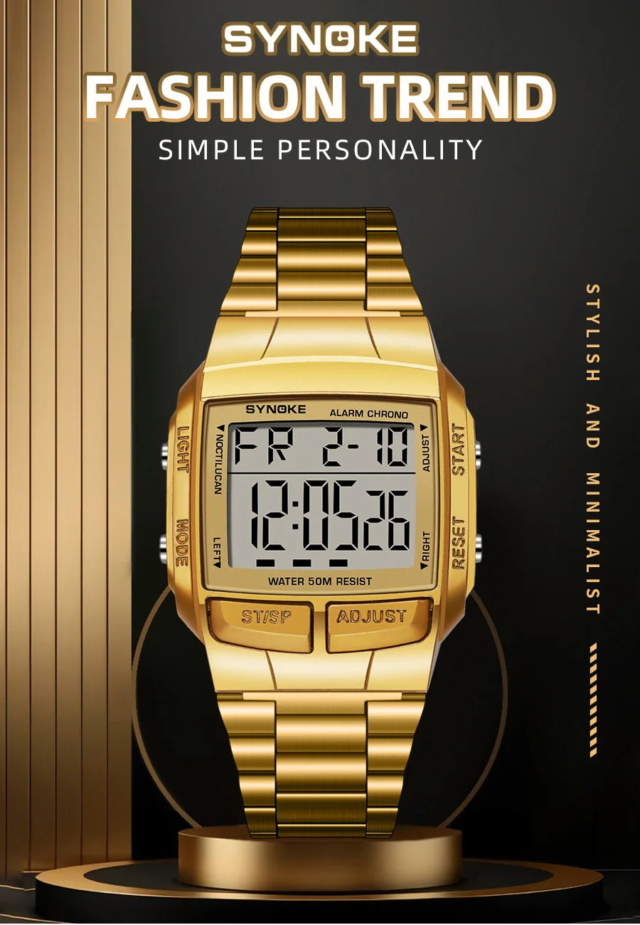 Mens Sports Digital Waterproof Watch, Multifunctional Wrist Watches For Men, Plastic Case Alloy Strap