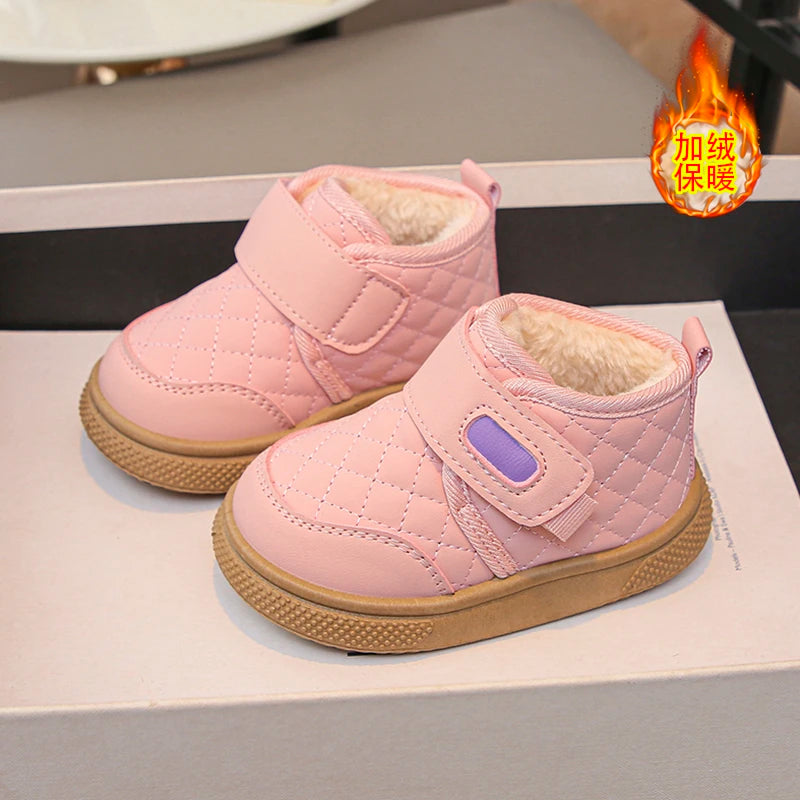 Kids'Casual Shoes Ankle Boots PU Leather Water-Resistant Winter Shoes For Children Anti-slip Warm Pink Black Shoes Size 21-31