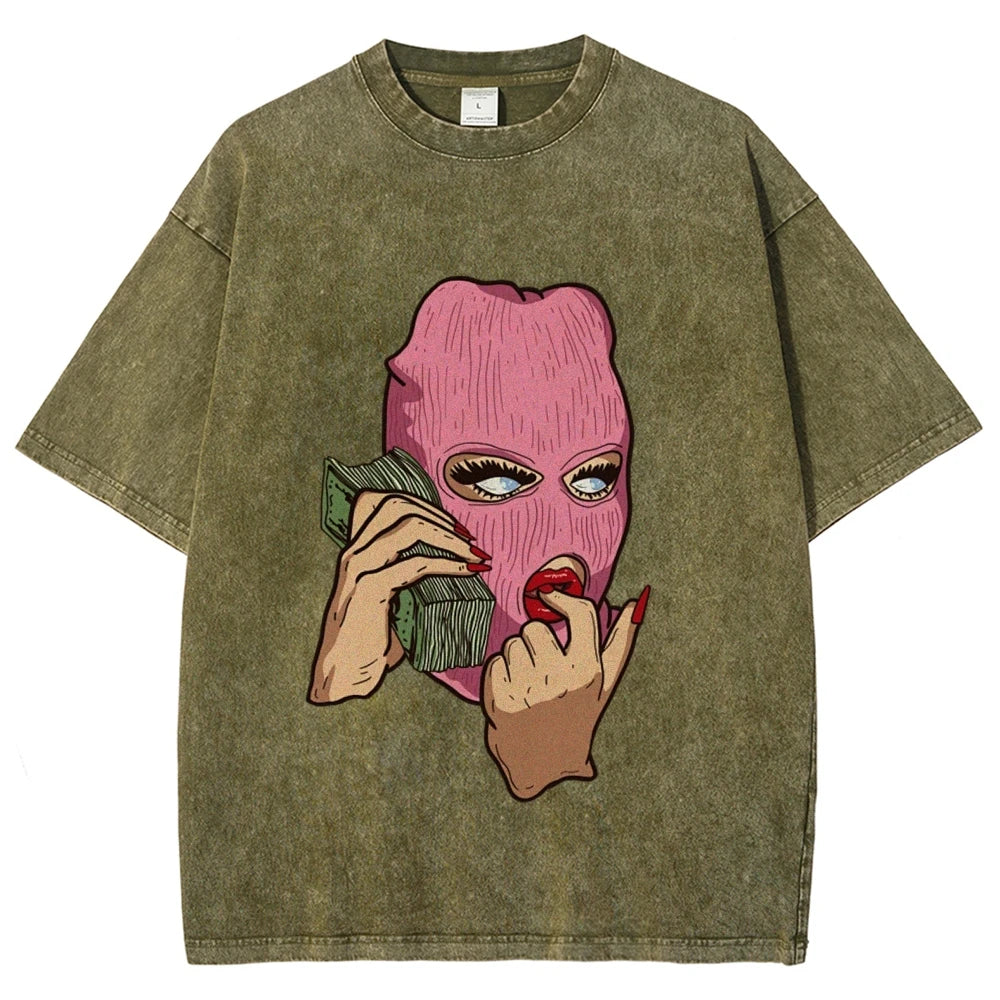 Cotton Women's T-Shirt Abstract Skull Call Women's Print Shoulder Round Neck Wash Summer Designer Trend New Short Sleeves