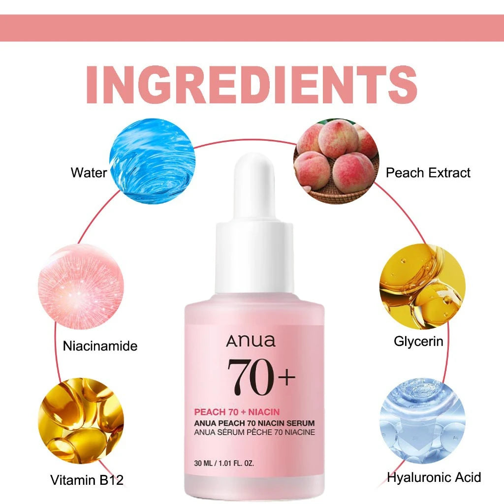 Anua Peach 70 Niacinamide Face Serum Brightening Moisturizing Whitening Essence Reduce Fine Lines Daily Skincare Beauty Products
