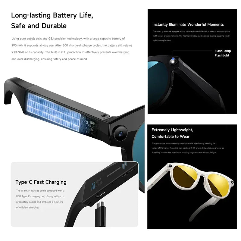 2025 Smart Glasses Photography Video AI Intelligent Interactive Translation Smart Sunglasses Bluetooth Call Music Play For IOS