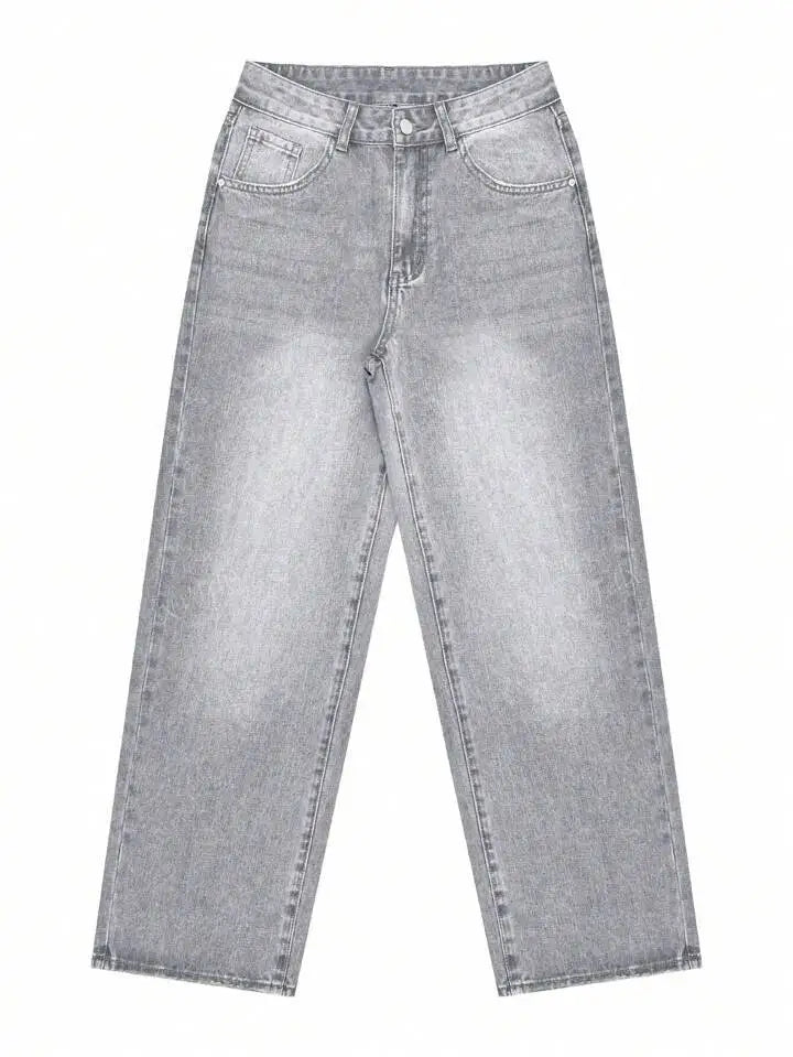 Jeans Women Straight Pants Denims Washed High Waist Distressed Pockets Female 2025 Streetwear Vintage Full Length Trousers