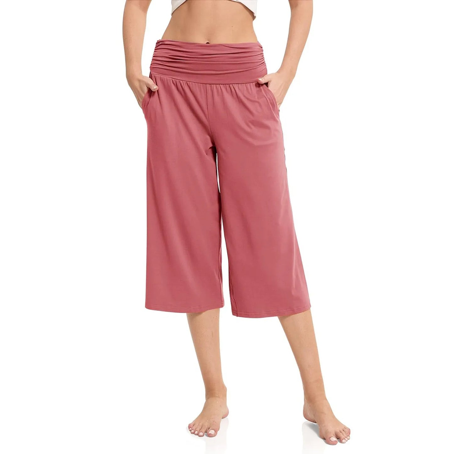 women pants summer loose cropped pants High Waist Solid Color Casual Trousers Pants With Pockets cozy breathable pantalon femme