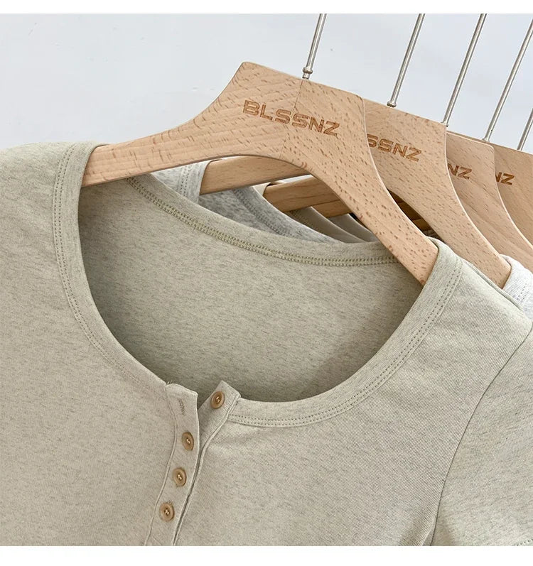 Women T Shirt Button T-Shirt Woman Clothes Tops Cotton Slim Tshirt Female Short Sleeve Top Summer Tee Sexy Canale Y2k