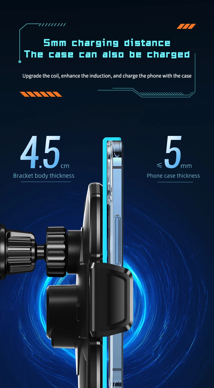 Wireless Car Phone Holder Stand 15W Fast Charge Touch Control Air Vent Phone Bracket Tempered Glass Panel for iPhone Android