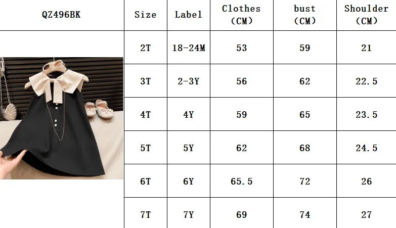 Korean Version Black Sleeveless Kids Clothes Summer New Bow Decoration Girls Dress Birthday Party Princess Dresses 2-7 Years Old
