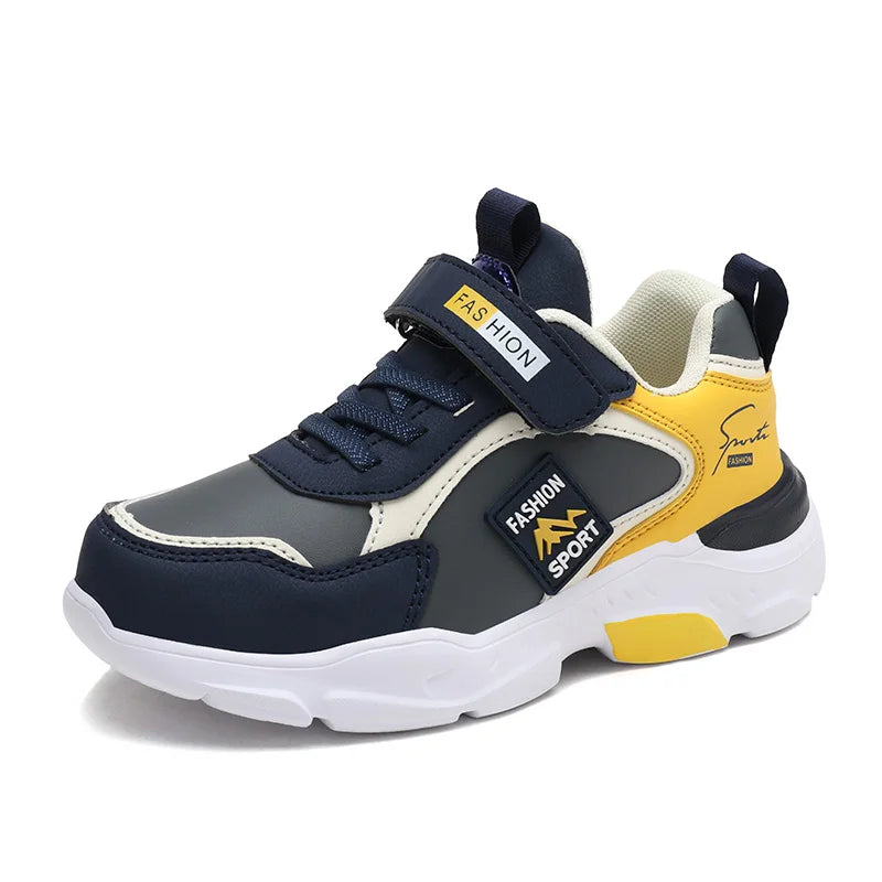 Autumn and Winter Children's Shoes, Boys' Sneakers, Leather Surface, Breathable, Non-Slip, Versatile Sports Shoes for Middle-Aged and Older Children and Primary School Students