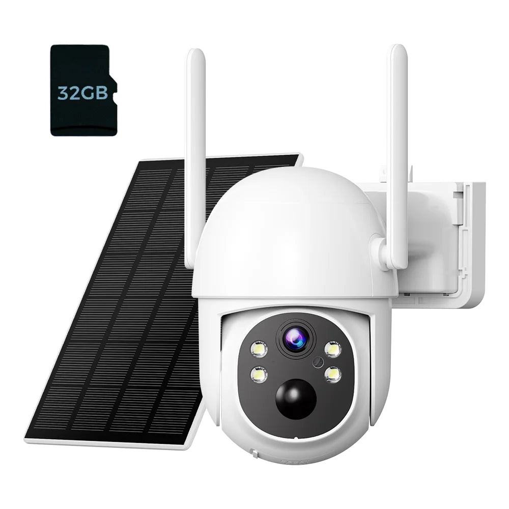 Solar Powered WiFi Security Camera Outdoor 3MP HD with Color Night Vision Two Way Audio Motion Detection & Pan - Tilt Control