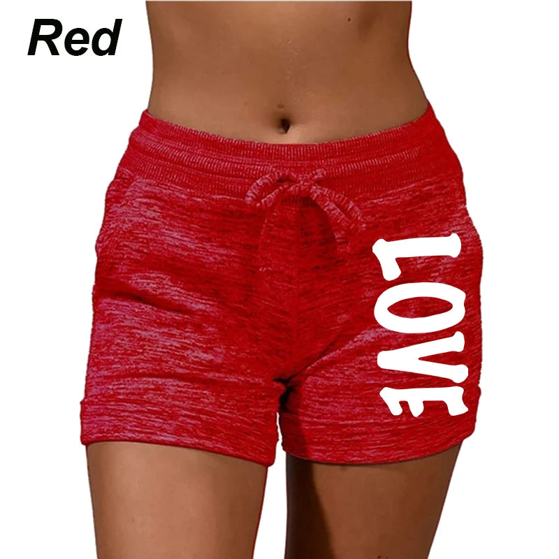 Summer Shorts women's love printed quick drying shorts YOGA SHORTS women's leisure sports fitness shorts high waist drawstring e