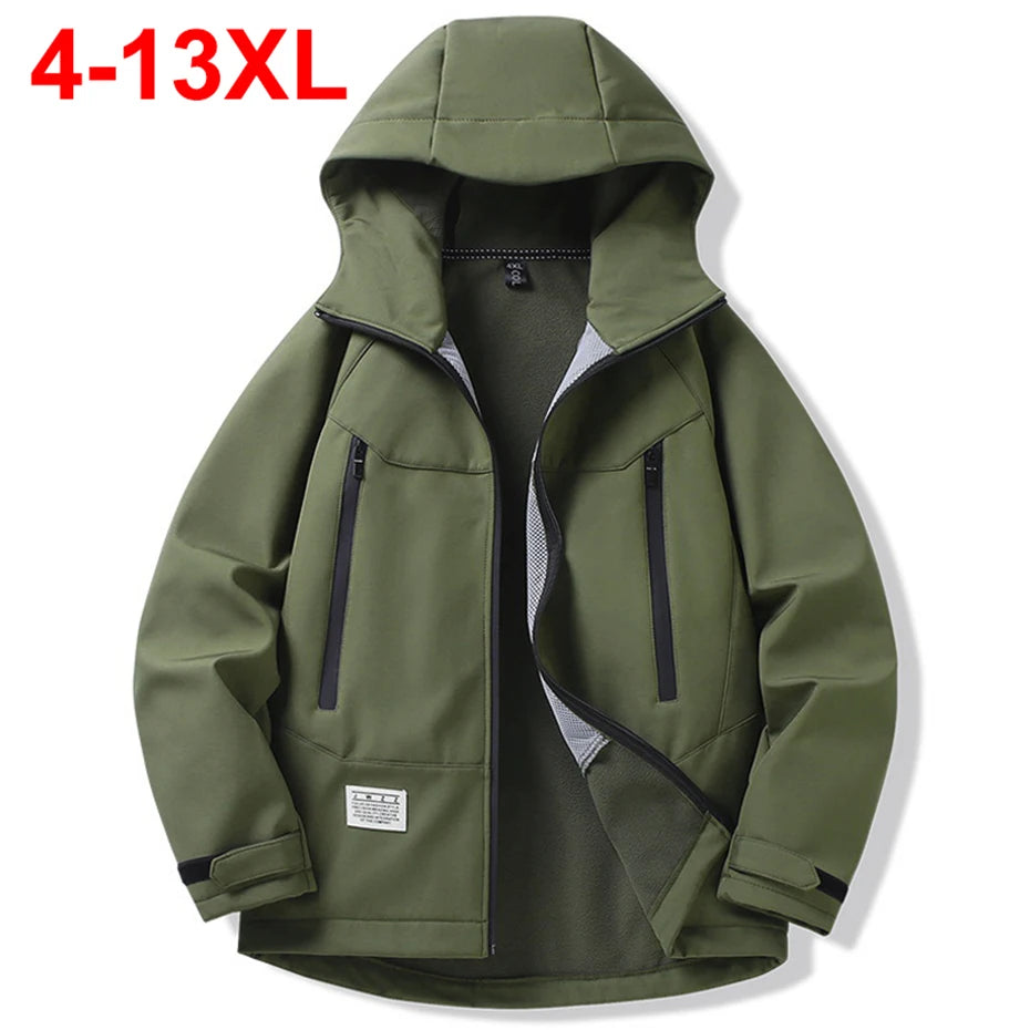 13XL 12XL Men Jackets Soft Shell Coats Autumn Winter Fleece Hooded Windbreaker Man Big Size 11XL 10XL Jackets