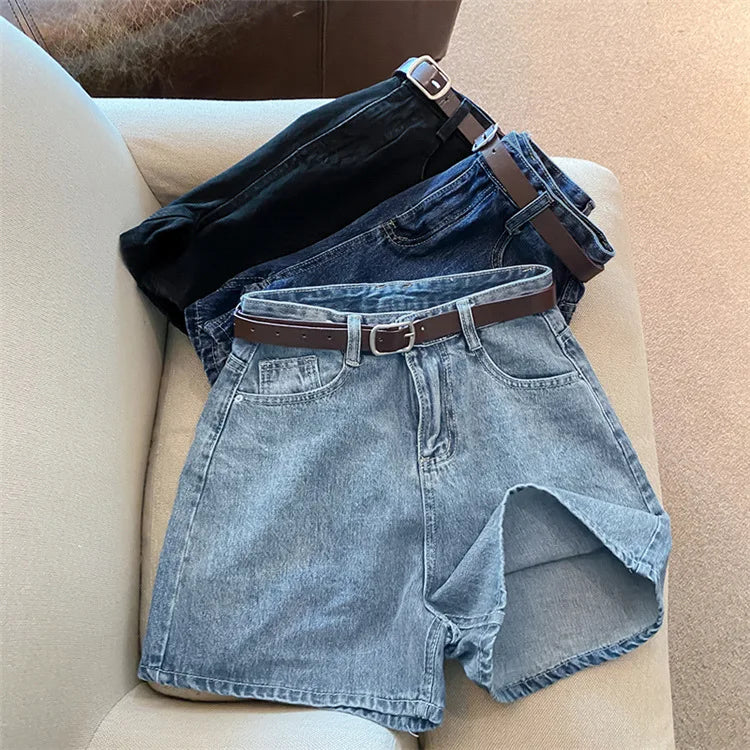 Denim shorts women's summer new trendy Instagram high waist simple slimming loose wide leg versatile A-line hot pants
