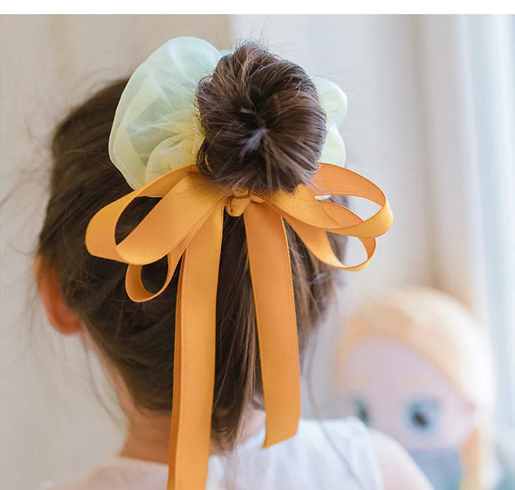 Children's Bow Hair Band Sweet Hair Rope French Large Intestine Ring Solid Color Headband Headwear Girls Kids Hair Accessories