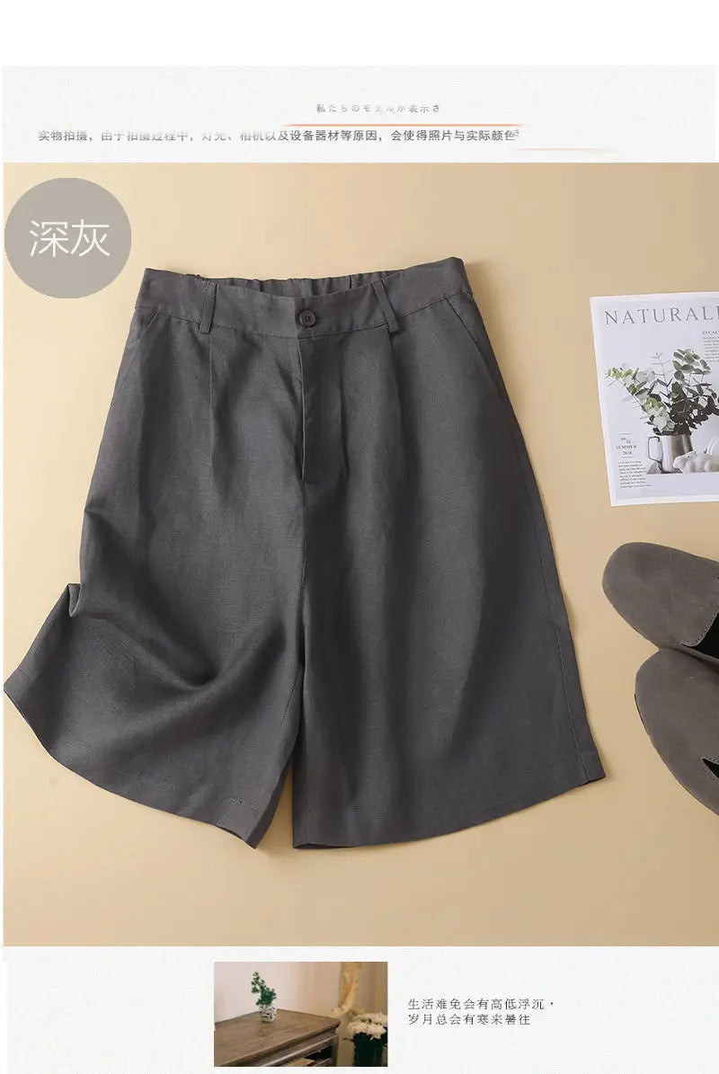 Women's Shorts Cotton Linen High Waisted Short Pants Casual Loose Solid Purple Button Summer Shorts for Women