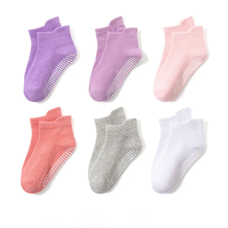 6 Pairs 0-5 Years Old Non-Slip Kids Socks with Grip Little Girls Boys Ankle Socks Infants Toddlers Children Floor Socks