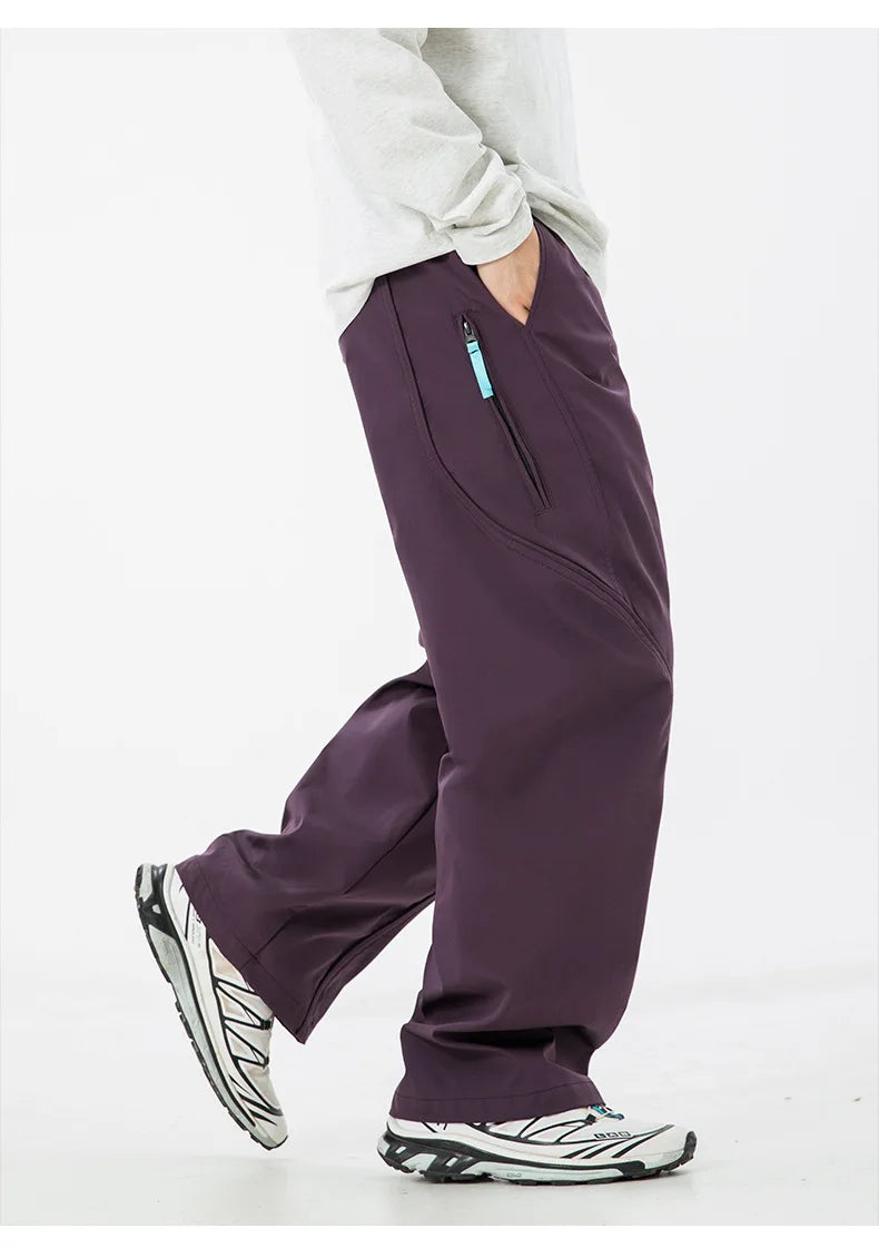 TFETTERS Autumn New Zipper Pocket Men Pants Drawstring Elastic Waist Pants Men Fashion Stitching Design Trouser for Men Clothes