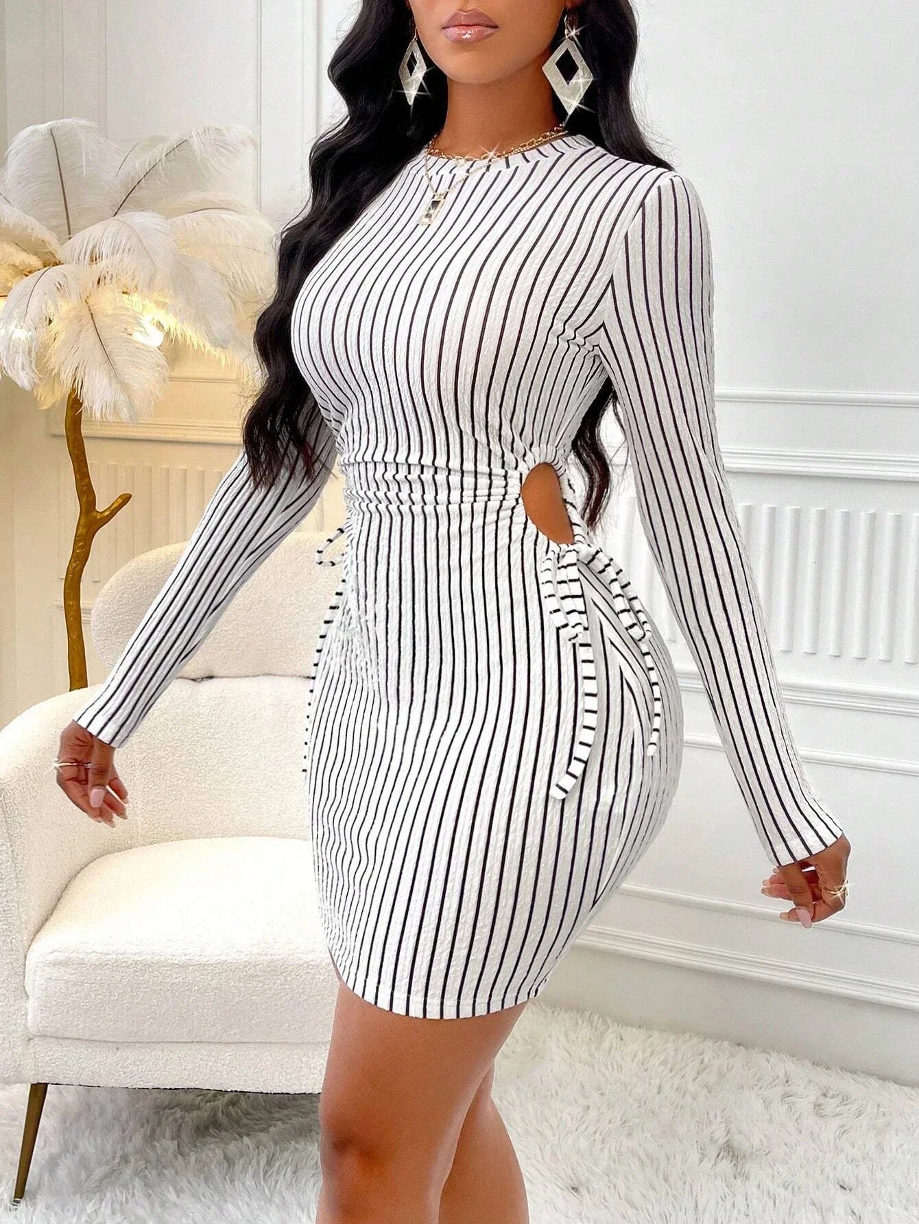 Dresses for Women 2025 Fashion O-Neck Package Hip Women Dress Slim Long Sleeve Striped Dress Women Vestidos De Verano Mujer Q24