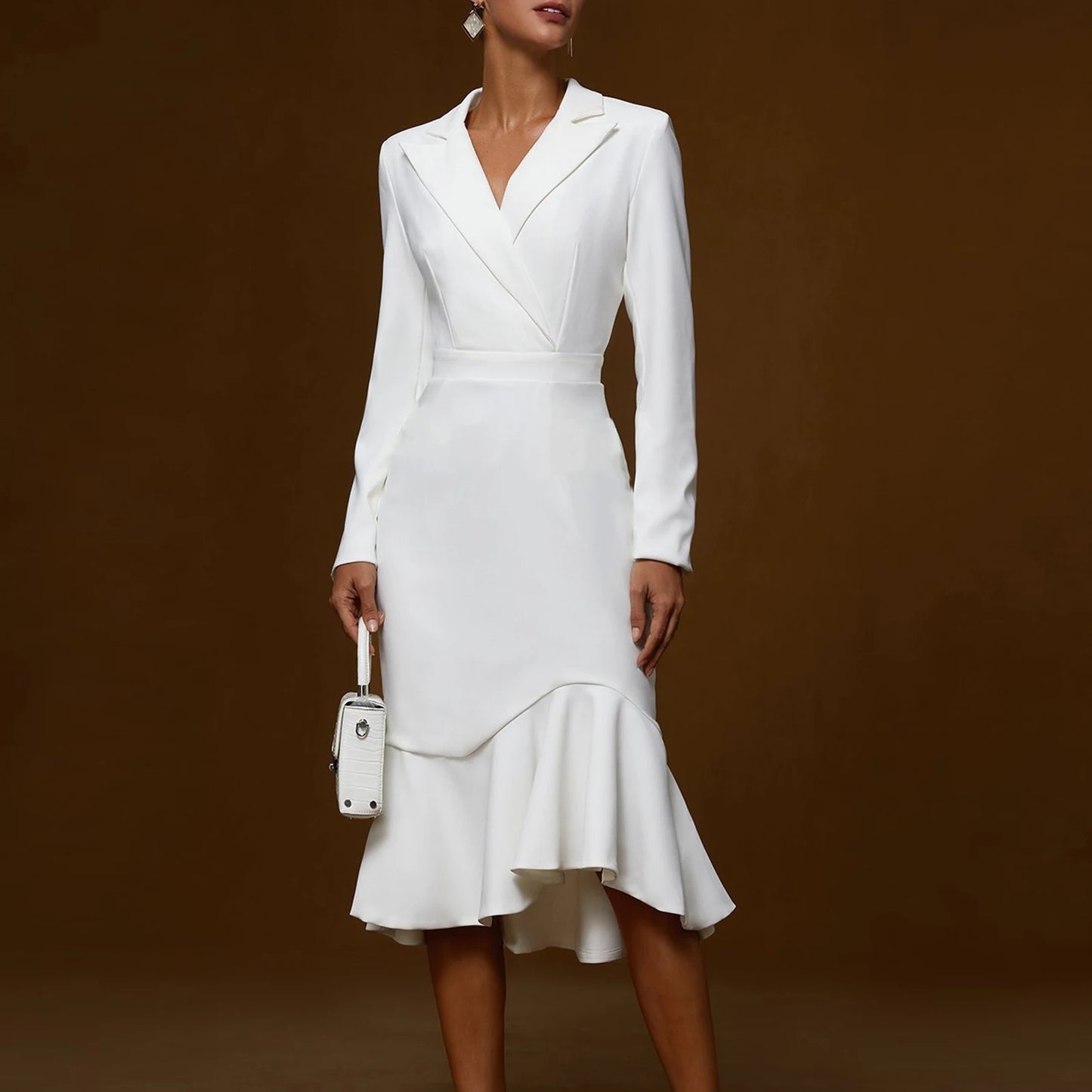 Women'S Fashionable Evening Gown  Autumn Sexy Deep V Neck Long Sleeve Bodycon Dress Classic High Slit Evening Dress Mermaid