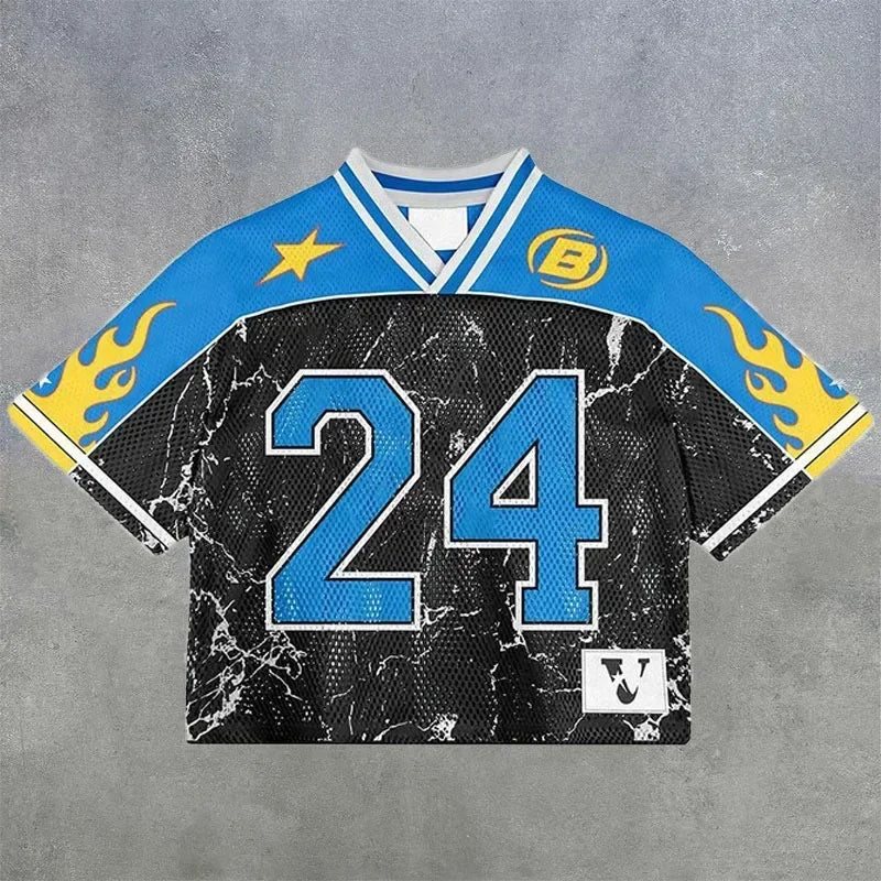 retroEuropean and American trendy men T-shirts mesh short-sleeved quick-drying football jerseys tops  streetwear V-neck loose