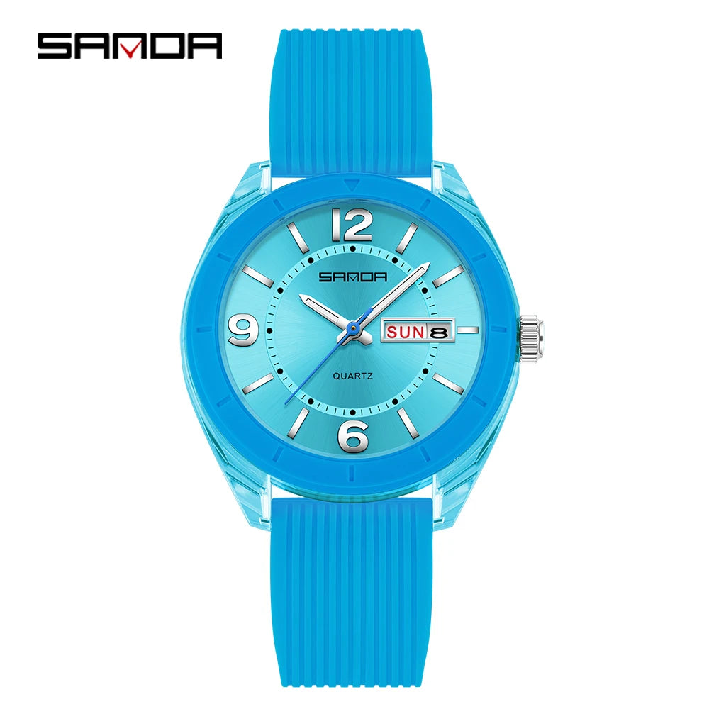 SANDA New 6287 Male And Female Students Leisure Exam Quartz Watch Night Light waterproof Double Calendar Quartz Watch