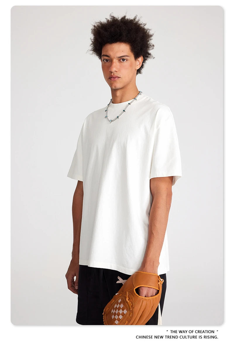 ZODF Trendy Summer 260gsm Cotton Oversized T Shirts For Men Unisex Male Kanye West High Street Solid Tees Brand Tops HY0122