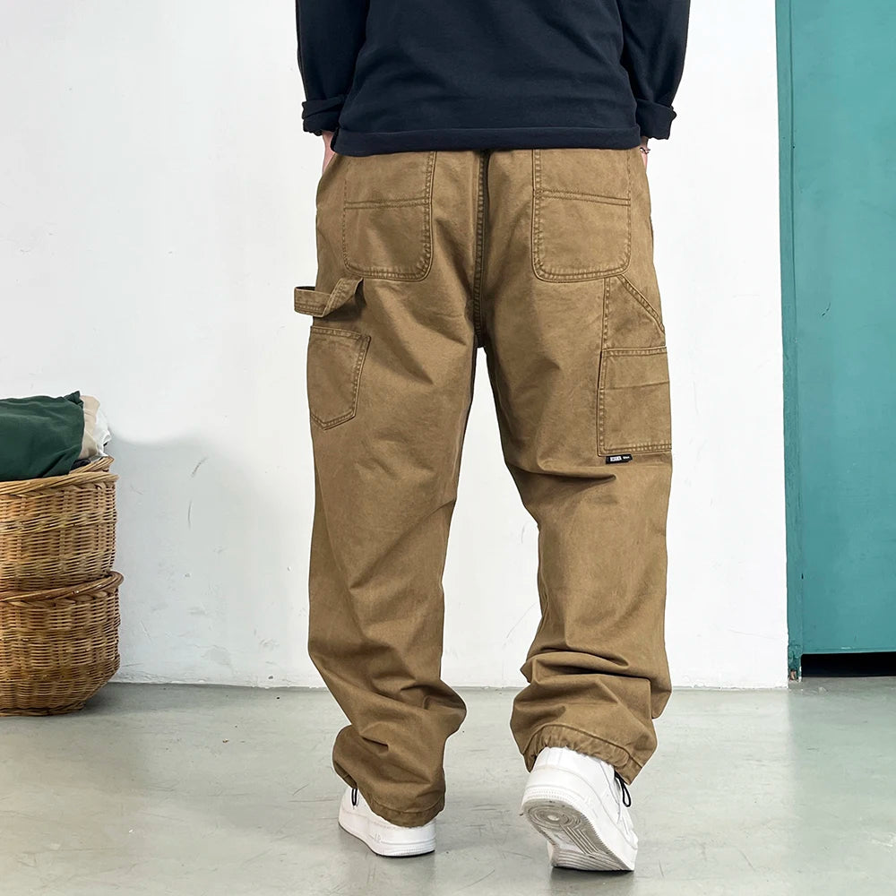 American High Quality Vintage Plus Size Cargo Men Pants Streetwear Baggy Casual Pants Harajuku Trend Straight-Leg Trousers Male