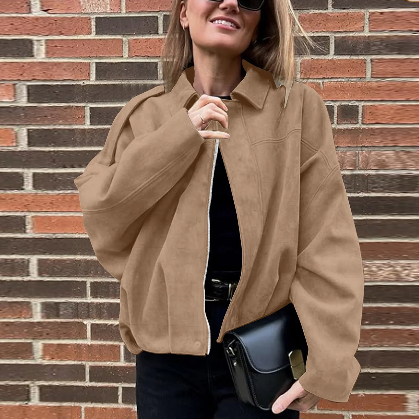 Women's Jacket Fashionable Long Sleeve Zip Up Cropped Coat Autumn Streetwear Cropped Jackets Chic Street Youth Casual Jackets