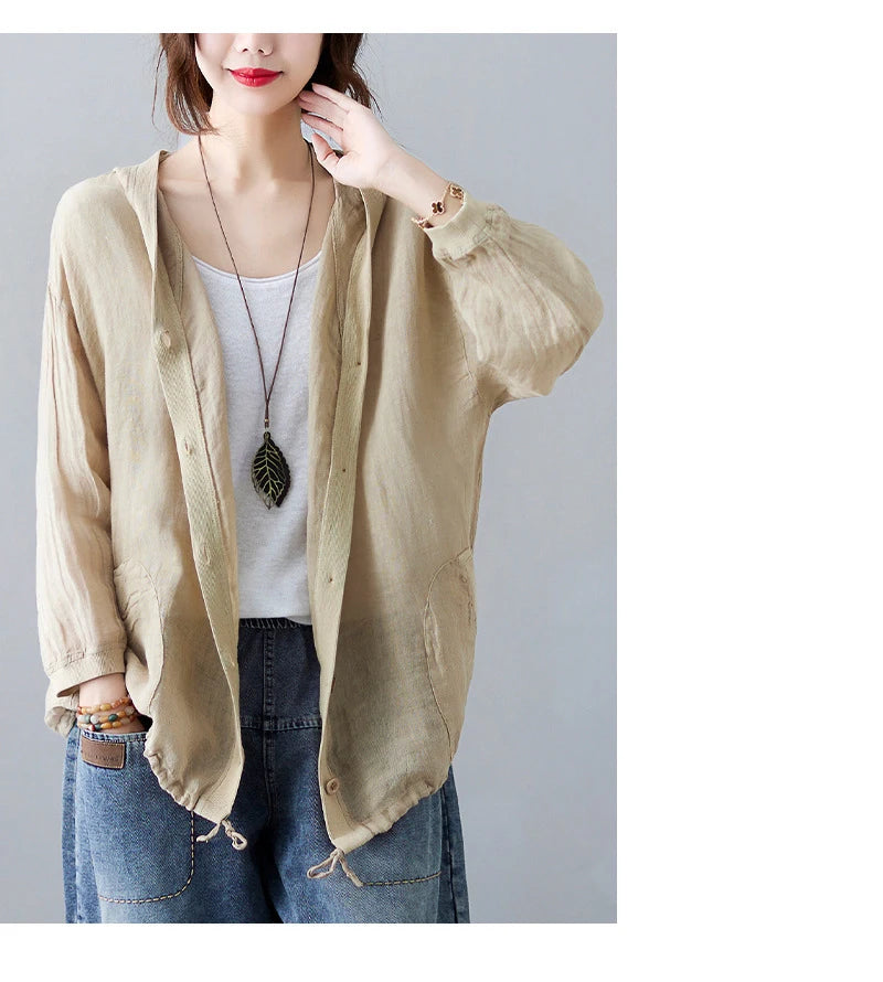Women Summer Loose Hooded Sunscreen Casual Thin Jackets New Arrival Simple Style Solid Color Female Long Sleeve Hooded Coats