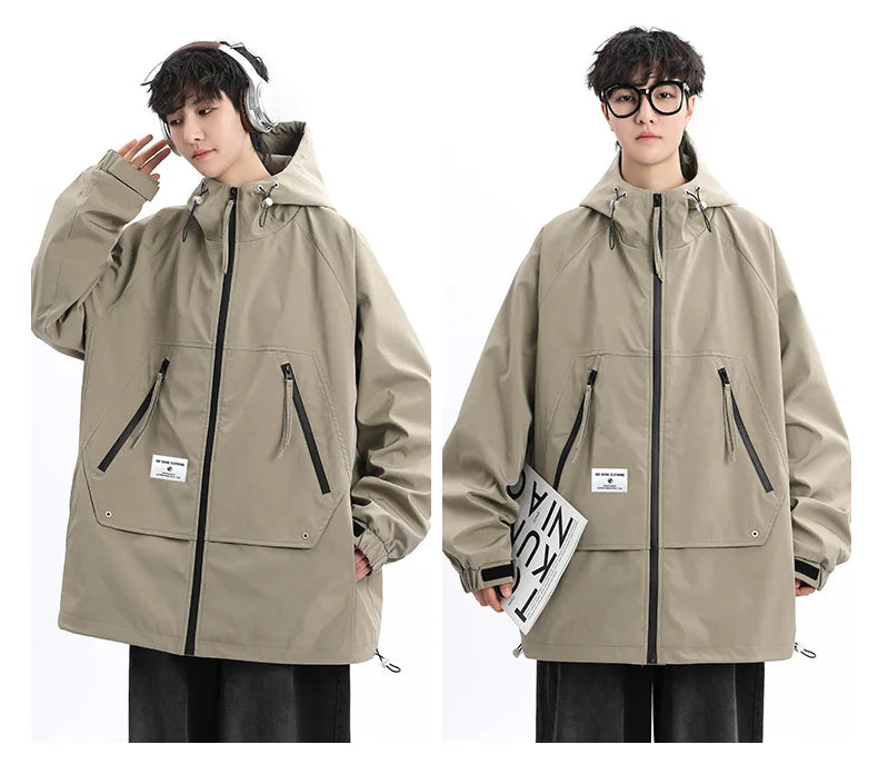 Autumn Men's Jacket Springtime Trendy Streetwear Coat Fashion Outerwear Hooded Solid Color Men Jackets Korean Version Clothing