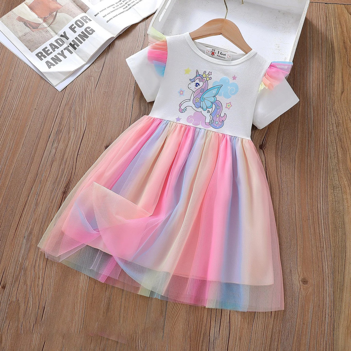 Unicorn Girls Dress New Kids Clothes Summer Short sleeve TuTu Princess Dresses Party Baby Dresses for Children Rainbow 2-8Y