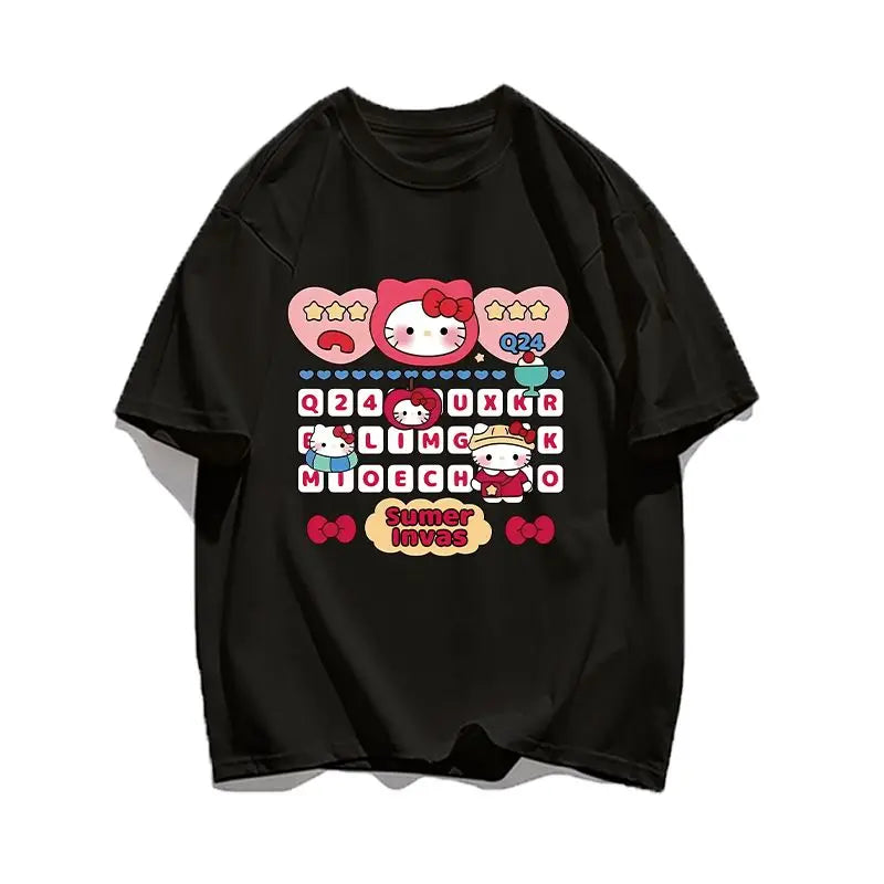 Cute Hello Kitty Cotton Cartoon Men Women T-shirt Y2k Short-sleeved Loose Women Men T-shirts Harajuku Male Female Clothing Tops