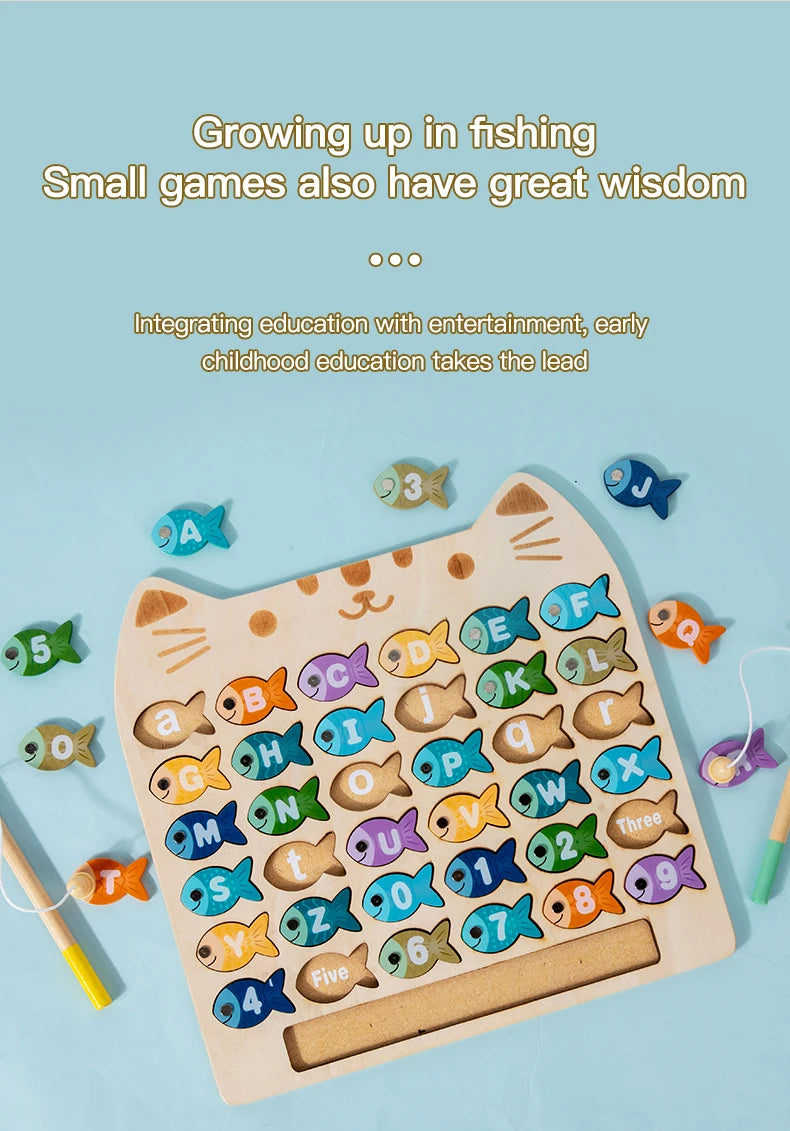 Kids Wooden Fishing Game Toys Gifts Early Education Alphabet Numeric Cognitive Toys Children Interactive Games Toys for Gifts