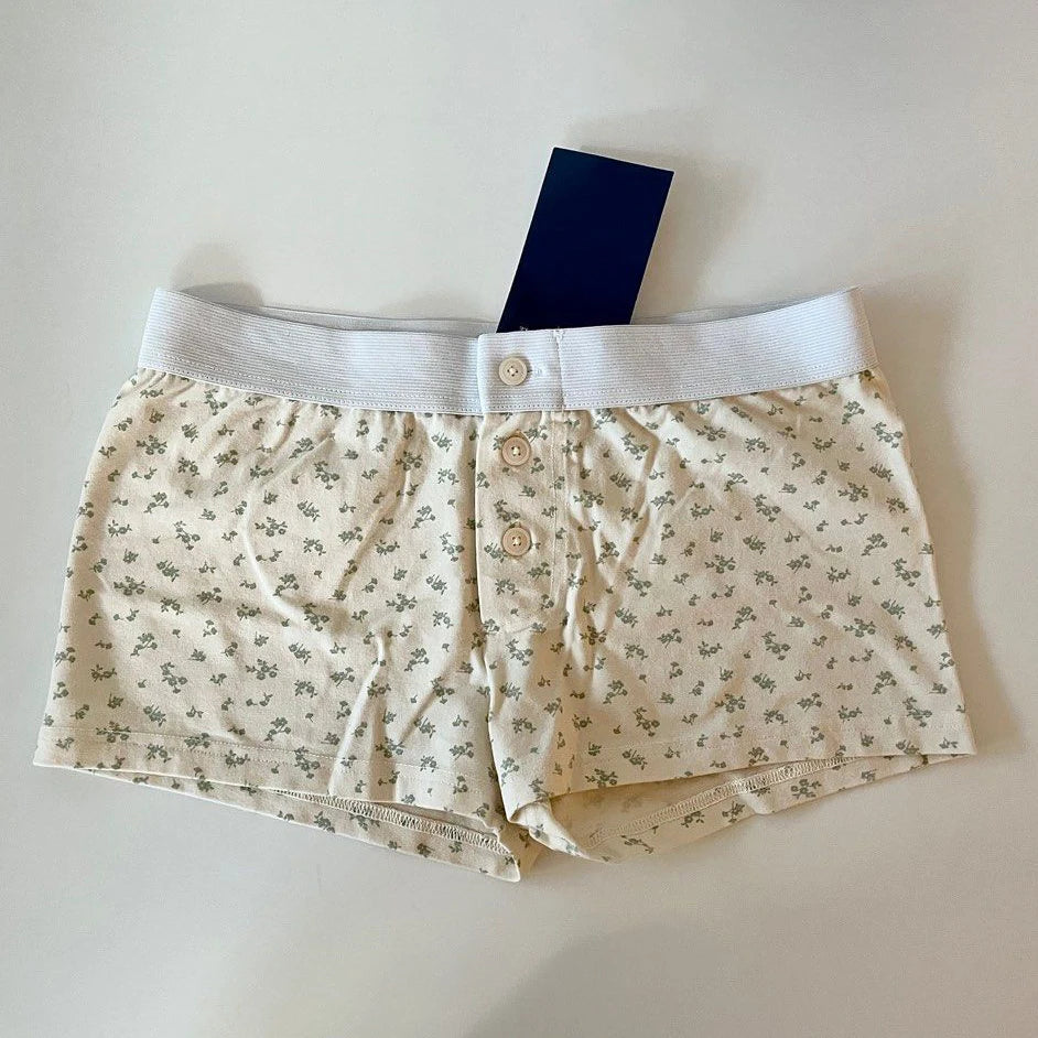 Purple Floral Print Home Shorts Summer Patchwork Elastic Waist Straight Short Pant Casual Cute Cotton Pants Woman Clothing