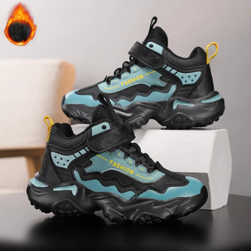 Kids Casual Shoes Winter Boys Leather 5-15y Children Tennis Fashion Sneakers Toddlers Fur Outdoor Footwear Size 29-39