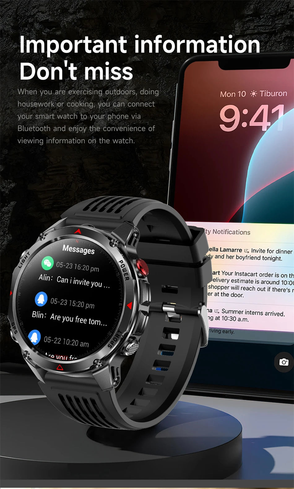 New Military GPS Sports Smart Watch Men Support GNSS Swim 3ATM Waterproof Compass Altimeter BT Call Outdoor Sports Smart Watch