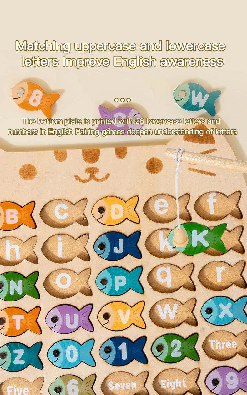 Kids Wooden Fishing Game Toys Gifts Early Education Alphabet Numeric Cognitive Toys Children Interactive Games Toys for Gifts
