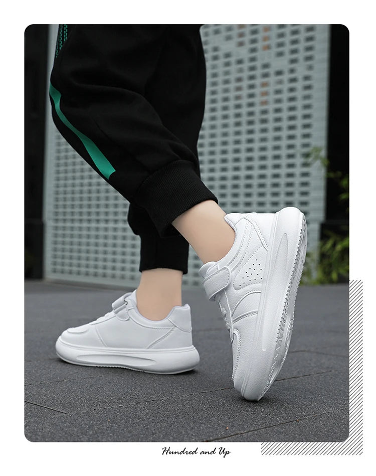 7-13 Boys Shoes Sneakers Fashion Leather Children Comfortable Black White Shoes for Kids Girls School Walking Footwear Non Slip