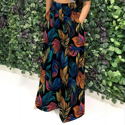 Women' s Camouflage Long Pants High Waist Wide Leg Stretchy Loose Fit Trousers with Pocket