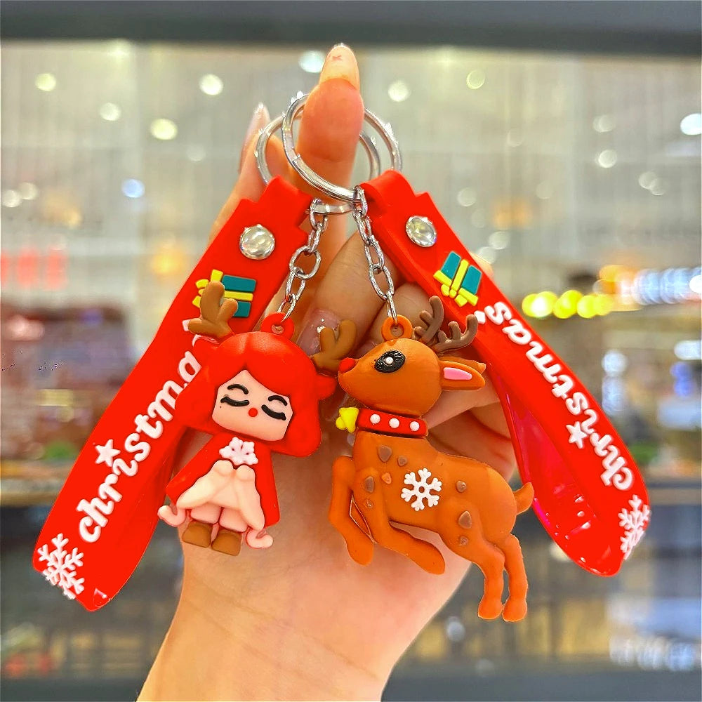 Christmas Gift 2025 Cute Santa Keychain Cartoon Pendant for Bag Car Keys Decor Stocking Stuffer for Kids Children Daughter Son