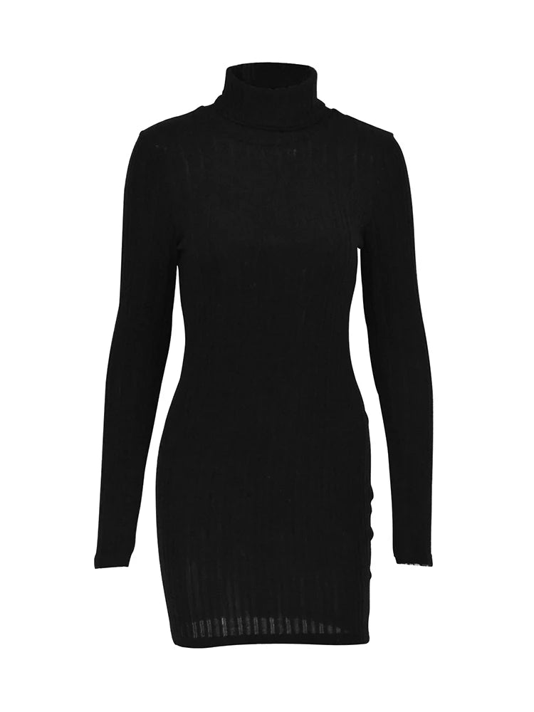 Women Dresses Elegant Party Autumn Winter New Turtleneck Long Sleeves Sexy Sheath Mini Dresses Bodycon Club Knitted Dress
