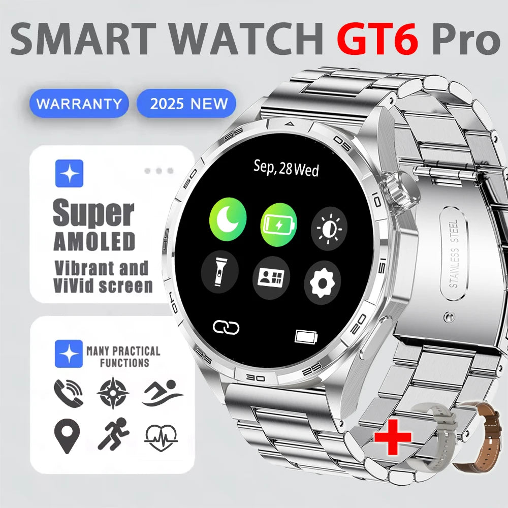 Smart Watch GT6 Pro (2025) 1.50-inch HD AMOLED GPS Message Reminder Bluetooth call Heart rate 4GB Smartwatch Reduction 100%