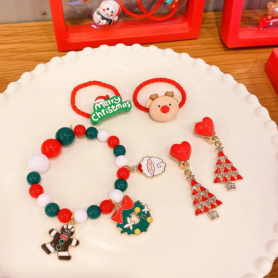 Children's Christmas Gift Jewelry Set: Colorful Bracelet, Versatile Ring & Headrope– Ideal Festive Xmas Present for Boys & Girls