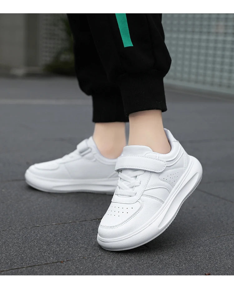 7-13 Boys Shoes Sneakers Fashion Leather Children Comfortable Black White Shoes for Kids Girls School Walking Footwear Non Slip