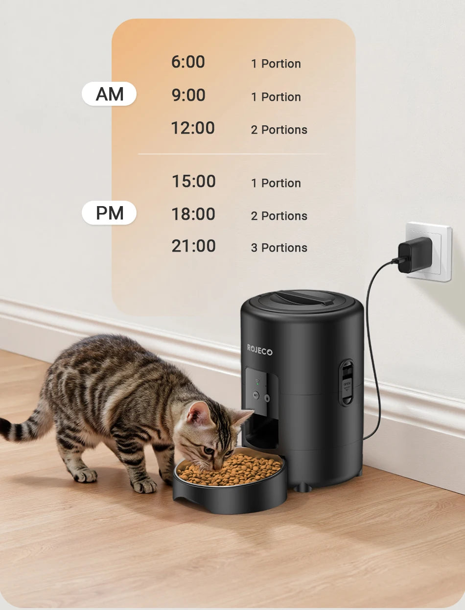 ROJECO 2L Automatic Pet Feeder Smart Cat Food Kibble Dispenser Wi-Fi App Remote Control Auto Dog Feeder For Cat Pet Accessories