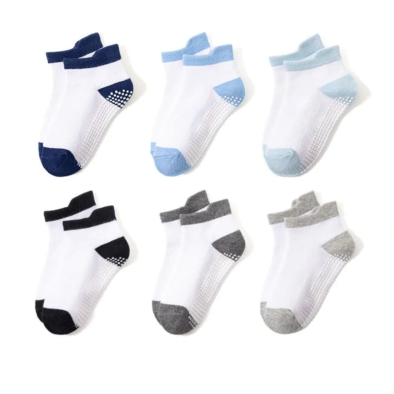 6 Pairs 0-5 Years Old Non-Slip Kids Socks with Grip Little Girls Boys Ankle Socks Infants Toddlers Children Floor Socks