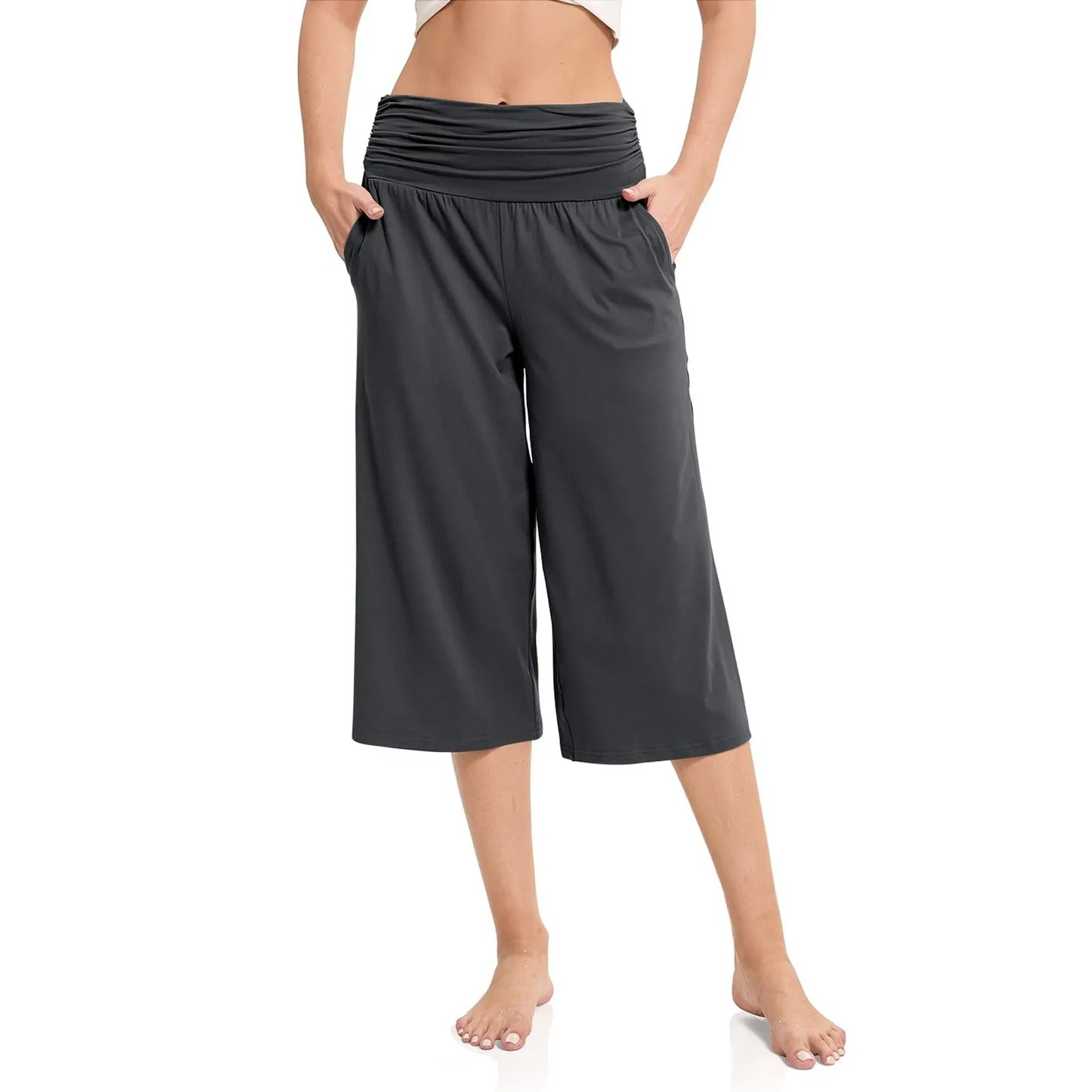 women pants summer loose cropped pants High Waist Solid Color Casual Trousers Pants With Pockets cozy breathable pantalon femme